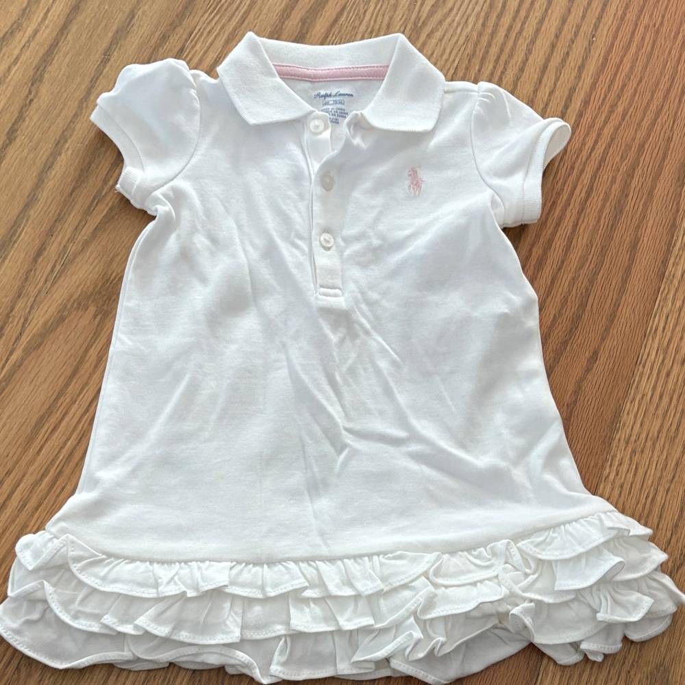 White Polo Kids Shirt with Ruffle Hem